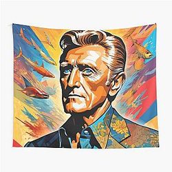 Colorful digital portrait inspired by Kirk Douglas on pop art background Tapestry