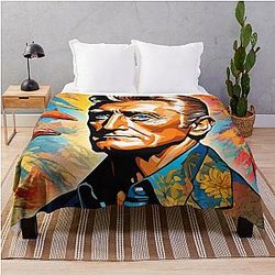 Colorful digital portrait inspired  Kirk Douglas on pop art background Throw Blanket