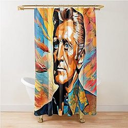 Colorful digital portrait inspired by Kirk Douglas on pop art background Shower Curtain 
becomes 
Colorful digital portrait of Kirk Douglas on a pop art background shower curtain.