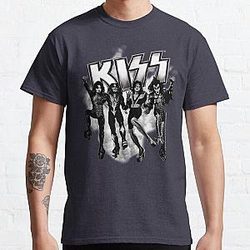 KISS la band - Destroyer Black and White Fog Logo Up Classic T-Shirt RB2411