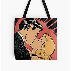 Retro Comic Kiss All over Print Tote Bag RB2411