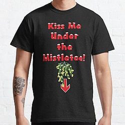 Kiss Me Under the Mistletoe おかしい 矢 pointing クリスマス クラシック T シャツ RB2411