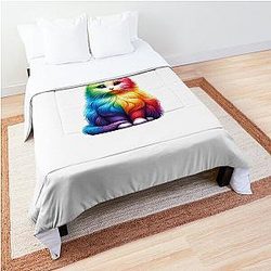 Colorful Rainbow Kittie  Comforter