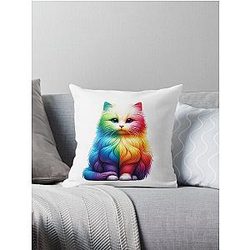 Colorful Rainbow Kittie  Throw Pillow