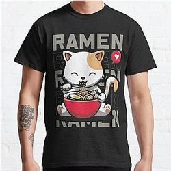 Cute Cate Eating Ramen Noodles, Kawaii Kittie Eating Japanese Noodle  Classic T-Shirt