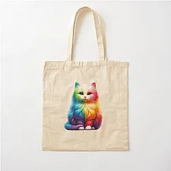 Colorful Rainbow Kittie  Cotton Tote Bag