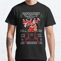 Ateez All I want for Christmas is Ateez christmas ugly sweater ATEEZ – THE WORLD EP.FIN : WILL kpop boy group members b&w Classic T-Shirt