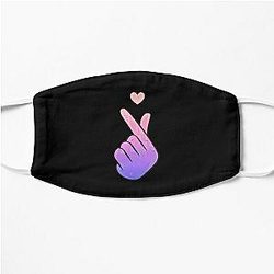 Kpop Korean Finger Heart, Funny K-Pop Design Purple Pink Degraded Army Style Gift Flat Mask