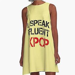 I SPEAK FLUENT KPOP - KHAKI A-Line Dress