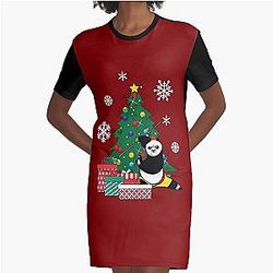 Kung Fu Panda Around The Christmas Tree Graphic T Shirt Dress