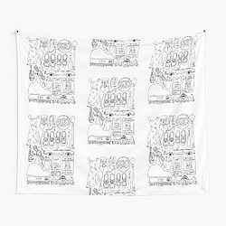 La La Land Flatlay Illustration in Black and White Line Drawing Tapestry