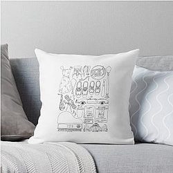 La La Land Flatlay Illustration Line Drawing Black White Throw Pillow