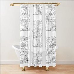 La La Land Flatlay Illustration Black White Line Drawing Shower Curtain