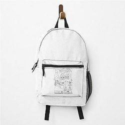 La La Land Flatlay Line Drawing Illustration Black White Backpack