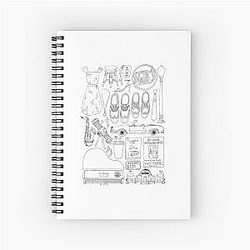 La La Land Flatlay Illustration Black and White Line Drawing Notebook