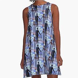 La La Land A-Line Dress With Van Gogh Print Sticker.