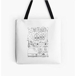 La La Land Flatlay Black and White Line Drawing All Over Print Tote Bag
