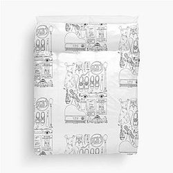 La La Land Flatlay Illustration Duvet Cover in Black and White Line Drawing