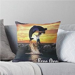 Free Orcas by Lana Parrilla Throw Pillow