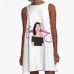 Lana Parrilla drawing in a hot pink signature background A-line dress