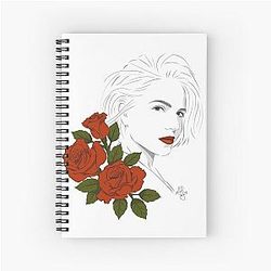Lana Parrilla With a Rose - Line Art Spiral Notebook
