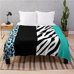 Leopard Print, Zebra Print, Animal Print, Blue Throw Blanket RB1602
