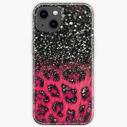 Pink Black Leopard Print Faux Glitter iPhone Soft Case RB1602