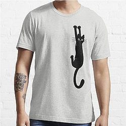 Black Cat Holding On Essential T-Shirt