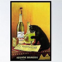 Black cat drinking Absinthe vintage advert Poster
