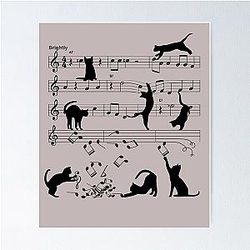 Cat Playing Clef Notes Piano Music Funny Musical Cats Cute Gift Poster