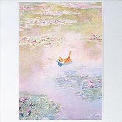 Funny Orange Cat in Water Lily Pond  by Claude Monet Poster