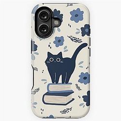 Cat on pile of books iPhone Tough Case