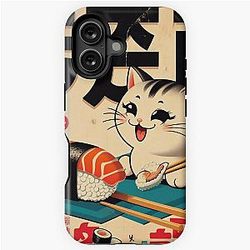 Japanese Vintage Poster: 1950s Retro Sushi Cat iPhone Tough Case