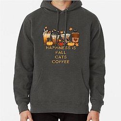 Happiness Is Fall Cats And Coffee Pullover Hoodie