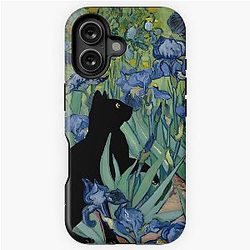Vincent Van Gogh's Irises Cat Black Cat iPhone Tough Case