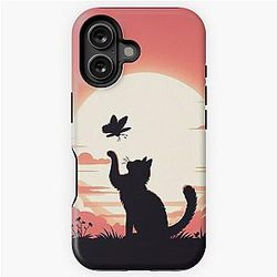 Cat and butterfly. iPhone Tough Case