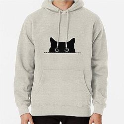 Black Cat Peeking  Pullover Hoodie