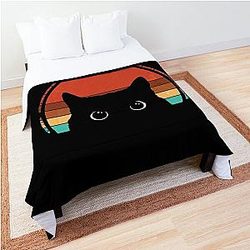 Black Cat Peeking Sunset Vintage Comforter