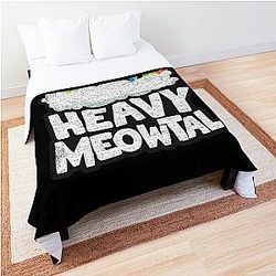 Heavy Meowtal Funny Cat Retro Rainbow Heavy Metal Cats  Comforter