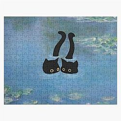 Two Cat Print Monet Waterlily  Jigsaw Puzzle