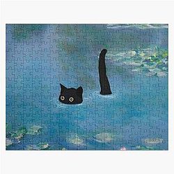 Cat Print Monet Waterlily Jigsaw Puzzle