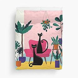Sleek Black Cats Rule In This Urban Jungle Duvet Cover
