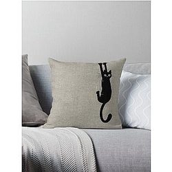 Black Cat Holding On Throw Pillow
