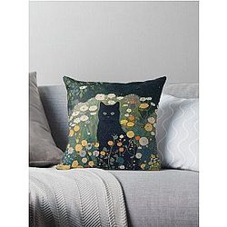 Cat in Klimt Garden Inspiration Throw Pillow