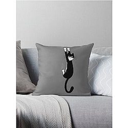 Black and White Cat Hanging On - Funny Tuxedo Cat Throw Pillow
