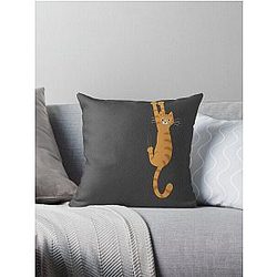 Orange Tabby Cat Hanging On - Funny Striped Cat Throw Pillow