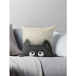 Cute Fluffy Black cat peaking out  Throw Pillow