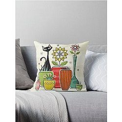 Plants Pots and a Pussycat ©studioxtine Throw Pillow