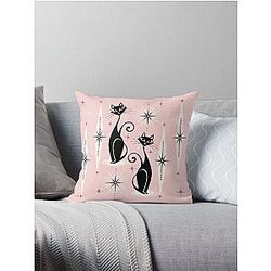 Mid Century Meow Retro Atomic Cats LG ©studioxtine Throw Pillow