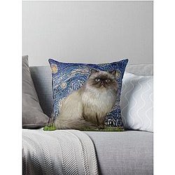 Famous Art:  "Starry Night" (Van Gogh)-adapted with a Himalayan Cat Throw Pillow
